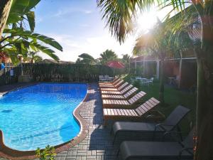 圣卢西亚St Lucia Lodge的游泳池旁设有躺椅