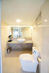加德满都Ganapati Airport Hotel的一间带卫生间和水槽的浴室