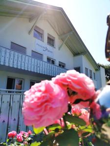 奥托博伊伦潘森莫扎特酒店的房子前面的粉红色花