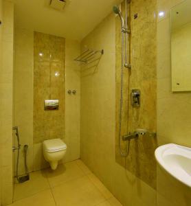 尼杜巴塞莱萨拉酒店的带淋浴、卫生间和盥洗盆的浴室