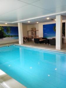 伯格达尔弗莱彻瓦尔蒙特公园酒店的在酒店房间的一个大型蓝色游泳池