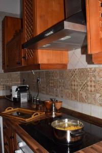 阿尔巴拉辛Casa Balcón de Albarracín的厨房配有带一锅食物的炉灶