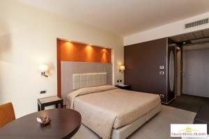 阿尔贝罗贝洛奥林波格兰德酒店的酒店客房配有一张床铺和一张桌子。