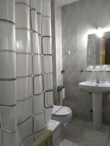 阿雷纳斯德圣佩德罗Hostal Sierra de Gredos的一间带卫生间和水槽的浴室
