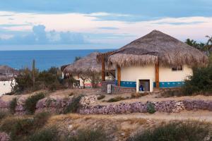 La Ventana帕拉帕斯温塔纳酒店的海滩上带茅草屋顶的房子