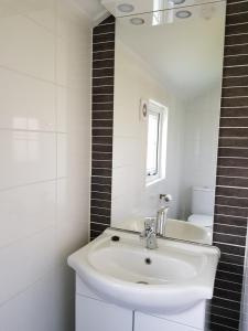 宁斯佩特De Bijsselse Enk, Noors chalet 4的白色的浴室设有水槽和镜子