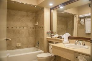 印第安维尔斯印第安威尔斯度假酒店的浴室配有盥洗池、卫生间和镜子。