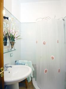 阿纳卡普里安吉里德住宿加早餐旅馆的白色的浴室设有水槽和淋浴。