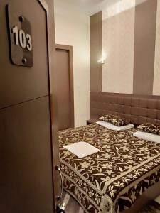 瓦拉纳西阿尔卡酒店的一间卧室配有一张床和镜子