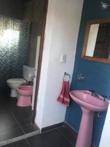 罗萨里奥Experiencia cultural rosarina的浴室设有2个粉红色的卫生间和水槽