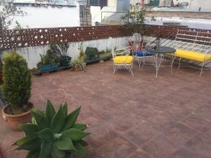 罗萨里奥Experiencia cultural rosarina的庭院配有桌椅和植物
