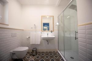 特罗佩阿Sui Generis Tropea Luxury Rooms的一间带水槽、卫生间和淋浴的浴室