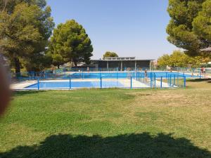 La Puebla de MontalbánLa Casa De La Puebla的公园里有人在游泳池里游泳