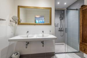 阿姆斯特丹老妇人酒店的一间带水槽、镜子和淋浴的浴室