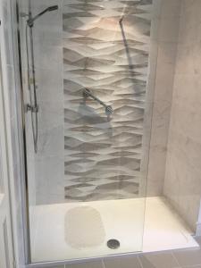 纽布里奇阿斯加湾住宿加早餐旅馆的浴室里设有玻璃门淋浴