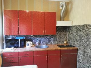 纳尔瓦约埃苏12 Pargi的一间带红色橱柜和水槽的厨房