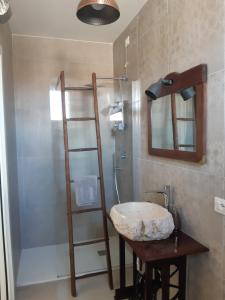 格罗塞托港il Mandriolo的一间带水槽和淋浴的浴室