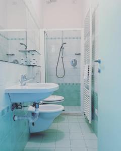 里米尼卢加诺酒店的一间带水槽、卫生间和淋浴的浴室