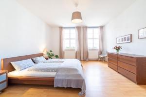 萨勒河畔瑙姆堡Altstadtbleibe的一间卧室配有一张床、梳妆台和窗户。
