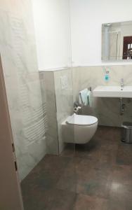 黑尔姆施泰特昆兰霍夫酒店的一间带水槽、卫生间和镜子的浴室