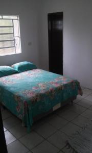 特里温福CHÁCARA SANTA TERESA的一间卧室配有一张带蓝色棉被的床