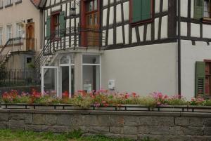 梅斯基希克洛斯特赫堡乡村民宿的前面有花的建筑