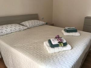 萨沃纳Violamare的一间卧室配有两张带毛巾的床