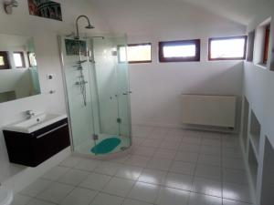 特切夫Apartament Tczew-duże pokoje!的一间带玻璃淋浴和水槽的浴室