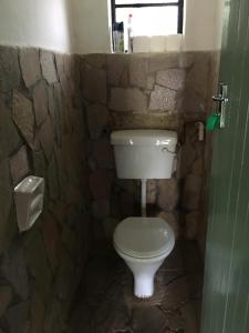 KwekweNyangombe Backpackers的浴室设有石墙内的白色卫生间