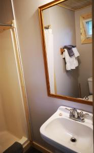 克利尔沃特Overlook Inn & Cabins的一间带水槽和镜子的浴室