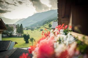 卡迪皮特拉MOUNTAIN ALPIN Hotel Sonnleiten的从鲜花窗口欣赏田野景色