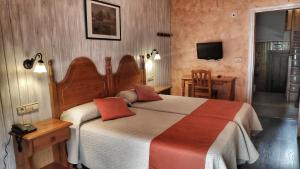 布罗托索落萨尔酒店的一间卧室配有一张大床和电视