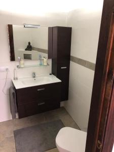 圣巴托洛梅Casa Rural in Fataga的一间带水槽、卫生间和镜子的浴室