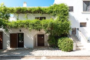孔韦尔萨诺Masseria Santo Stefano Relais&Charming House的一只常春藤长在房子的一侧的白色房子