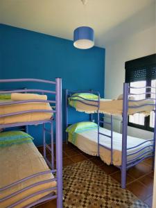 维拉努埃瓦·德·塔皮亚Casa Rural Brigido的蓝色墙壁的客房内设有两张双层床。