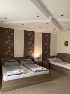 尼赖吉哈佐瓦茨旅馆的一间卧室,配有两张床