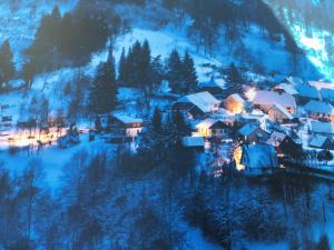 BellefosseMaison independante de montagne en ALSACE的夜晚雪中的小村庄