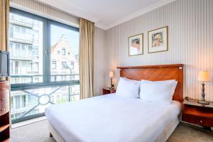 布鲁塞尔昂比奥里克斯B公寓式酒店的一间卧室设有一张床和一个大窗户