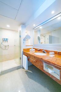 坎昆Occidental Costa Cancún - All Inclusive的一间带大水槽和淋浴的浴室