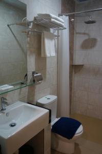 拉布安LABUAN JATI HOTEL的一间带水槽、卫生间和淋浴的浴室