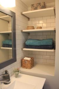 温哥华HiddenGem-private modern suite on trendy Main St的浴室配有盥洗盆、镜子和毛巾