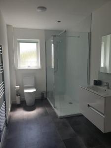 FinstownCottiscarth Cottages的带淋浴、卫生间和盥洗盆的浴室