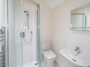 哈顿Pinley Hill House的带淋浴、卫生间和盥洗盆的浴室