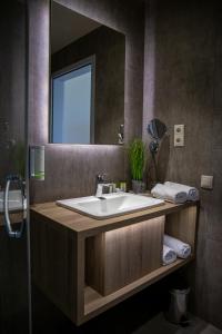 米什科尔茨道波曹Lignum Hotel的一间带水槽和镜子的浴室