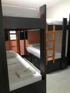 巴兰基亚La Quinta Bacana的客房设有三张双层床和梯子