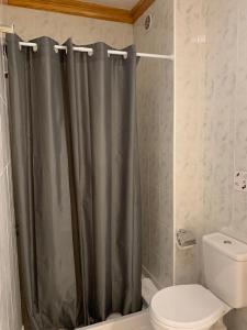 埃尔帕索7tierras的带淋浴帘和卫生间的浴室