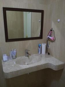 敖德萨Hotel Elita的浴室配有带镜子的盥洗盆和镜子