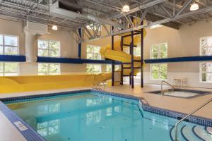 波蒂奇拉普雷里Microtel Inn & Suites by Wyndham Portage La Prairie的大楼内一个带滑梯的游泳池