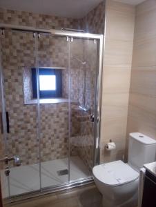 帕哈雷斯Valle del sol I的浴室设有玻璃淋浴间和卫生间