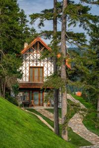 特拉布宗Foleya Mountain Resort Hotel & Villas的山丘上树木林立的房屋
